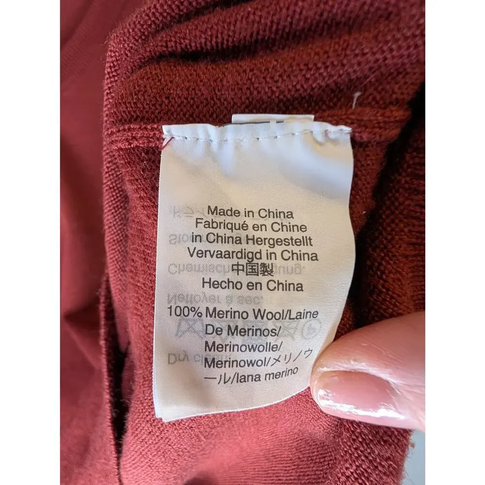 J.Crew 100% Merino Wool V-Neck Sweater Burgundy Slim Fit Mens Size L
